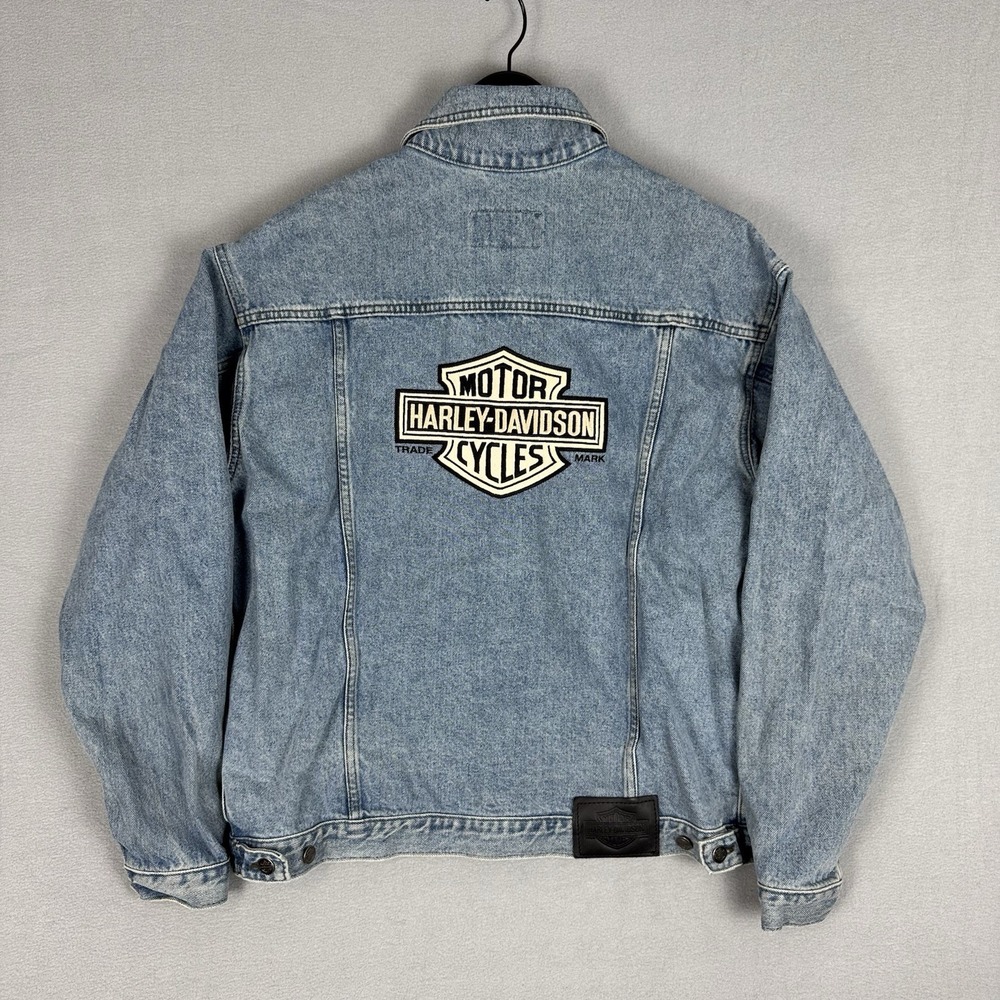 Vintage Harley Davidson Embroidered Denim Trucker Jacket Mens Large Y2K Type 3